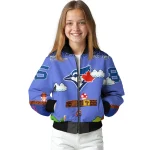 custom toronto blue jays mario blocks blue black bomber jacket best selling
