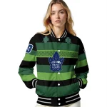 custom toronto maple leafs clover green lines green black varsity jacket best selling