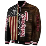 custom troy trojans flag wood brown varsity jacket best selling