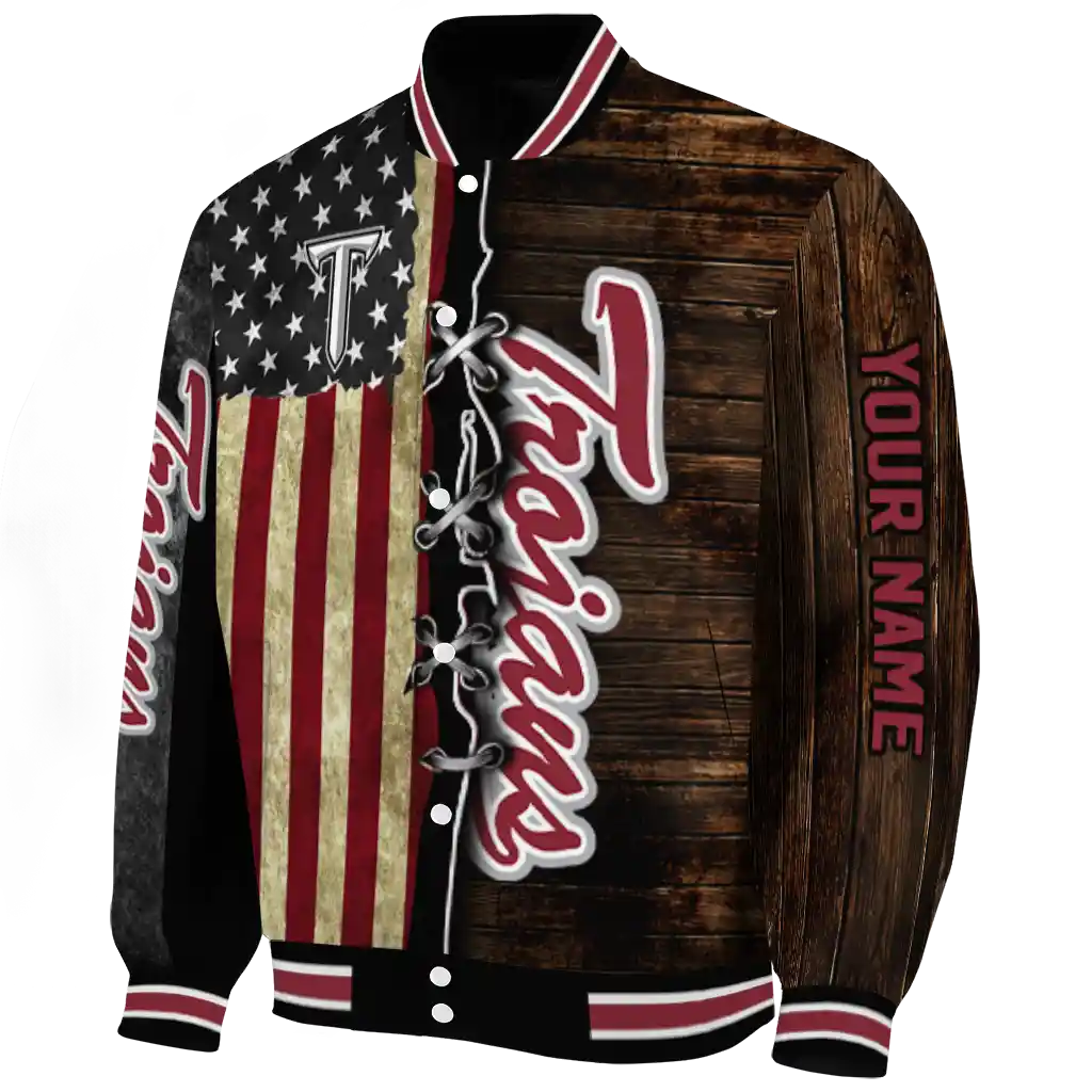 custom troy trojans flag wood brown varsity jacket best selling custom troy trojans flag wood brown varsity jacket best selling