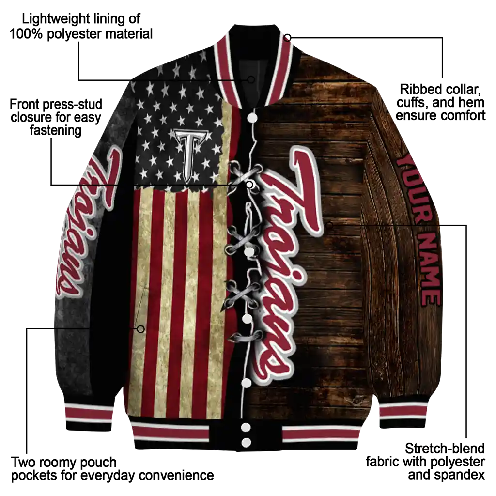 custom troy trojans flag wood brown varsity jacket new arrival custom troy trojans flag wood brown varsity jacket new arrival