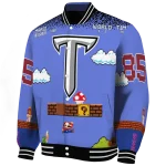 custom troy trojans mario blocks blue black varsity jacket best selling
