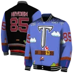 custom troy trojans mario blocks blue black varsity jacket best selling