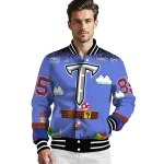 custom troy trojans mario blocks blue black varsity jacket best selling