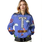 custom troy trojans mario blocks blue black varsity jacket best selling