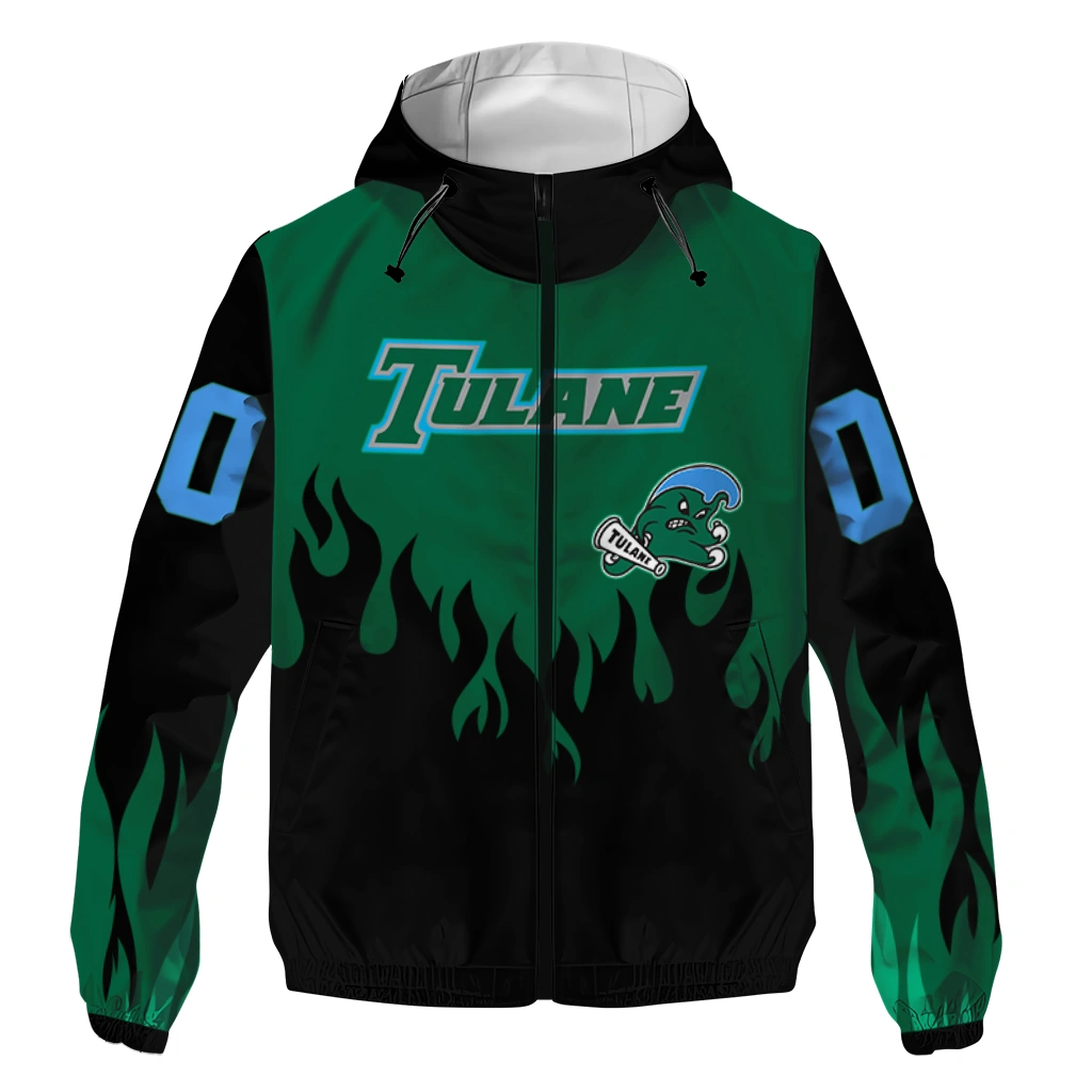 custom tulane green wave flame trim green black windbreaker jacket best selling custom tulane green wave flame trim green black windbreaker jacket best selling