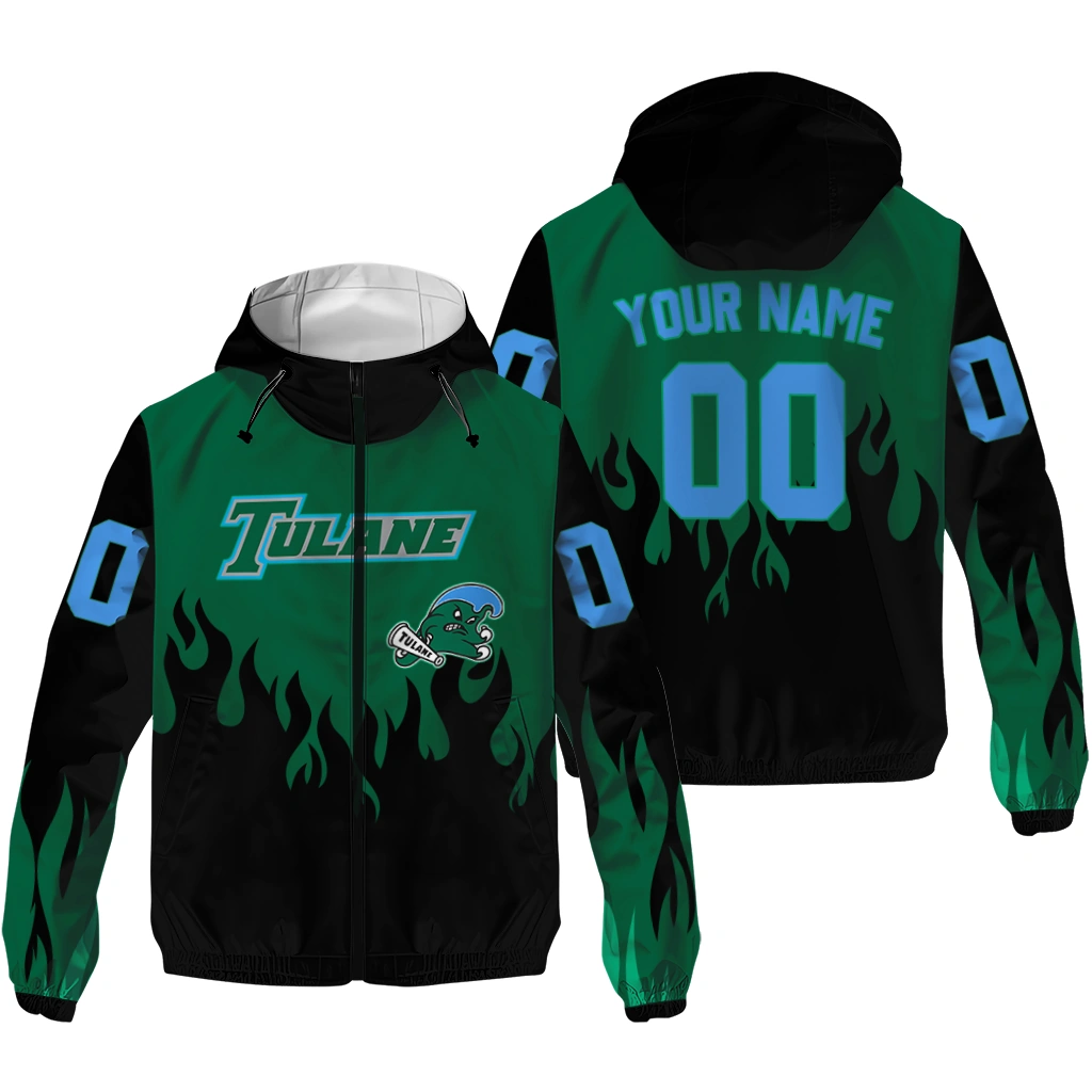 custom tulane green wave flame trim green black windbreaker jacket high quality custom tulane green wave flame trim green black windbreaker jacket high quality