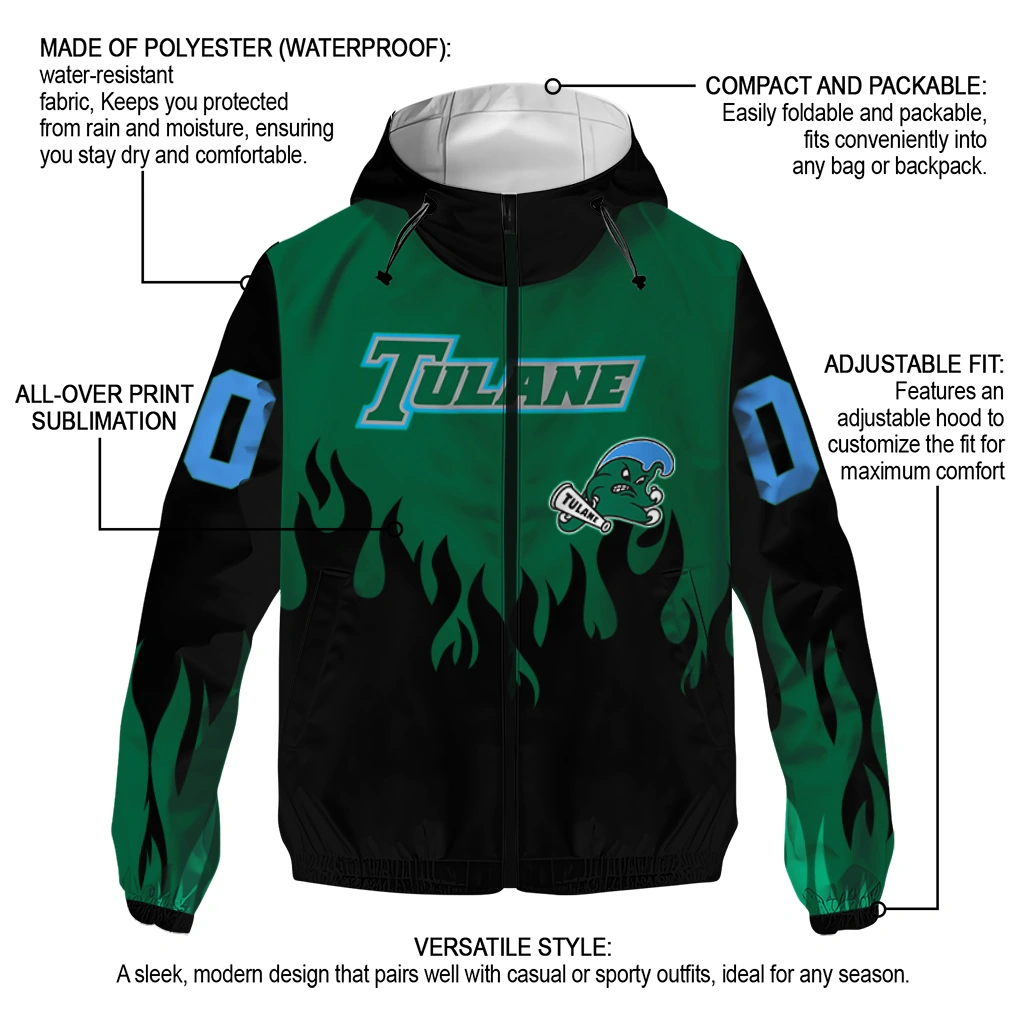 custom tulane green wave flame trim green black windbreaker jacket new arrival custom tulane green wave flame trim green black windbreaker jacket new arrival