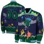 custom tulane green wave spongebob playtime green blue varsity jacket best selling