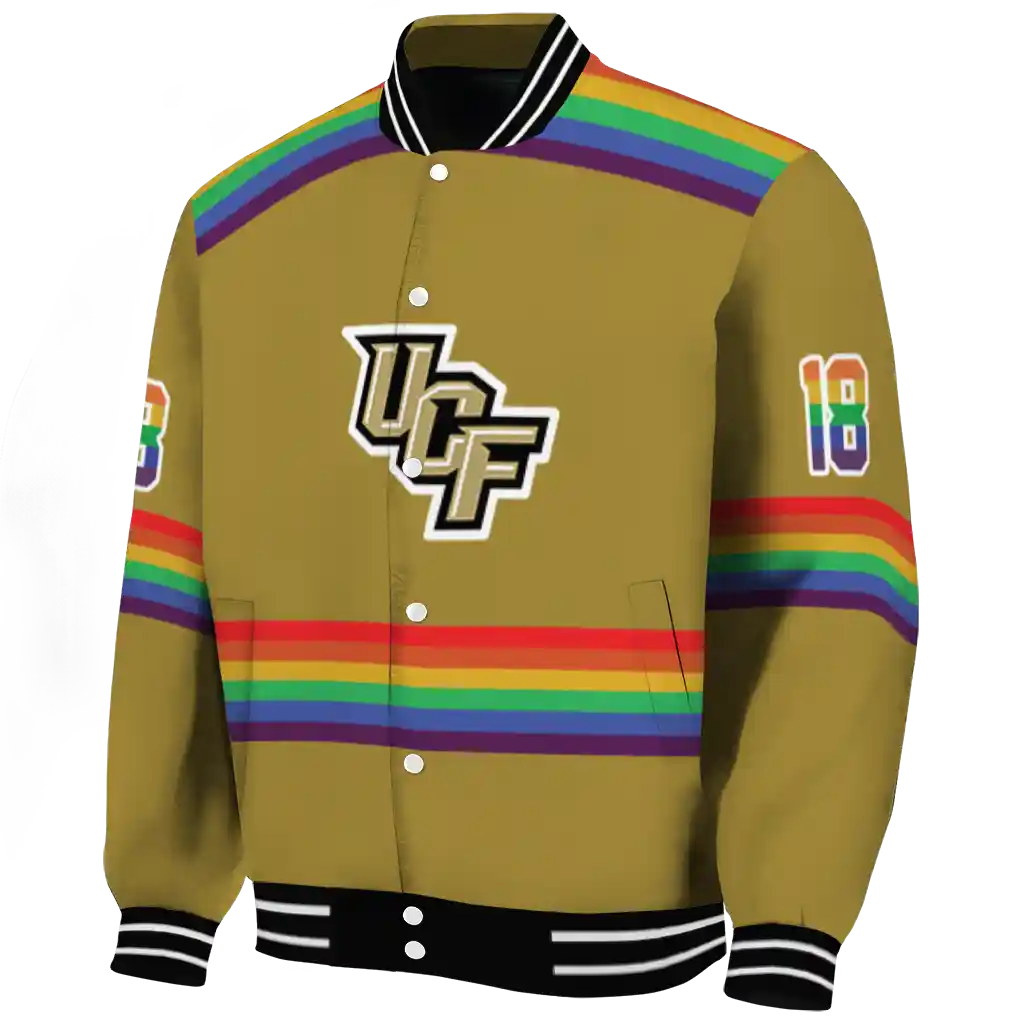 custom ucf knights rainbow jersey number gold varsity jacket best selling custom ucf knights rainbow jersey number gold varsity jacket best selling