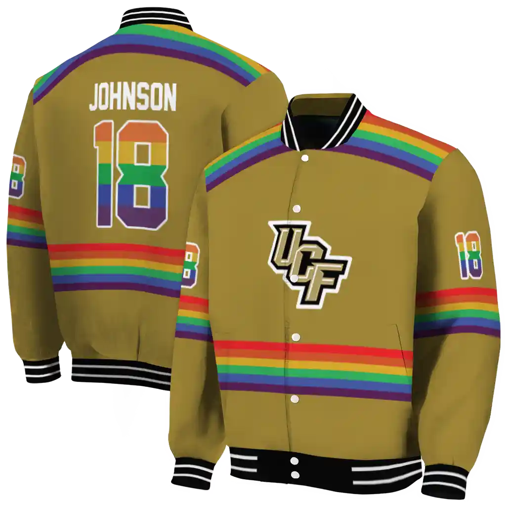 custom ucf knights rainbow jersey number gold varsity jacket fashion forward custom ucf knights rainbow jersey number gold varsity jacket fashion forward