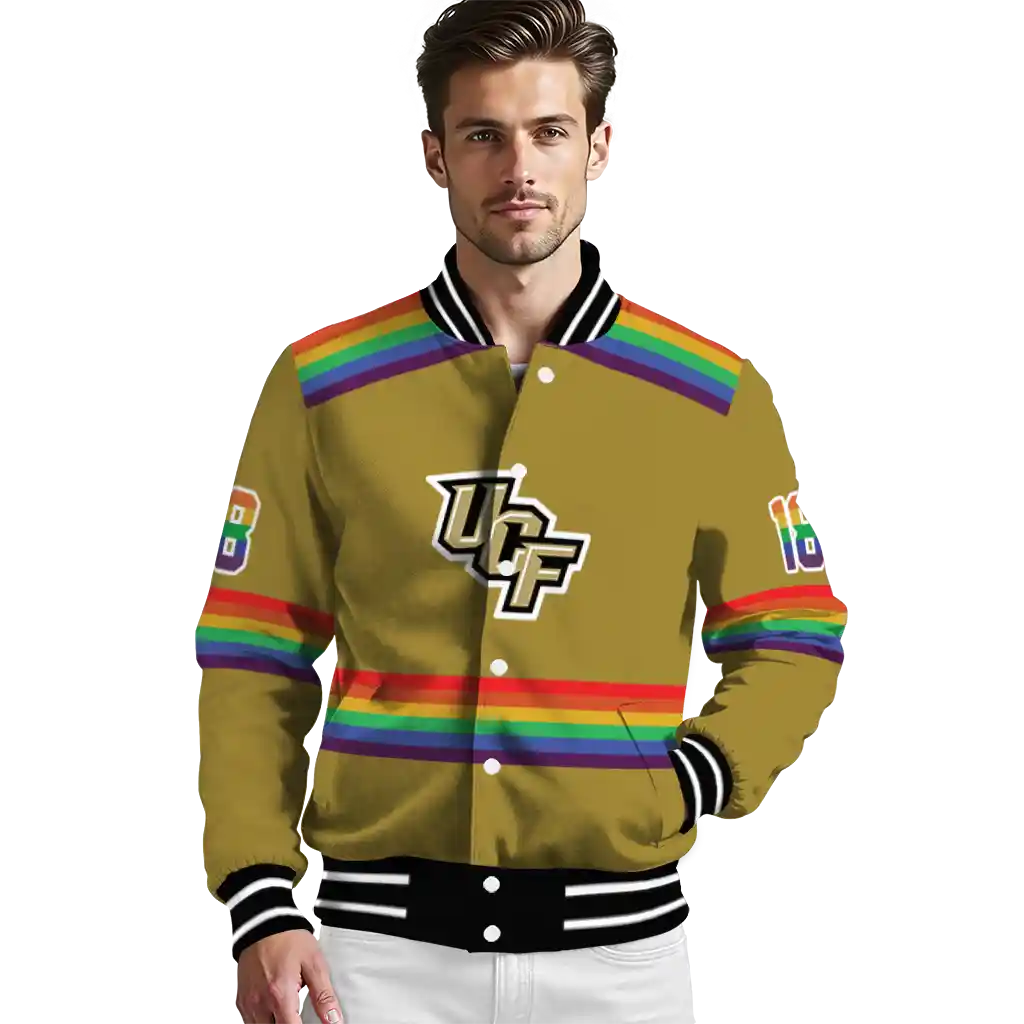 custom ucf knights rainbow jersey number gold varsity jacket high quality custom ucf knights rainbow jersey number gold varsity jacket high quality