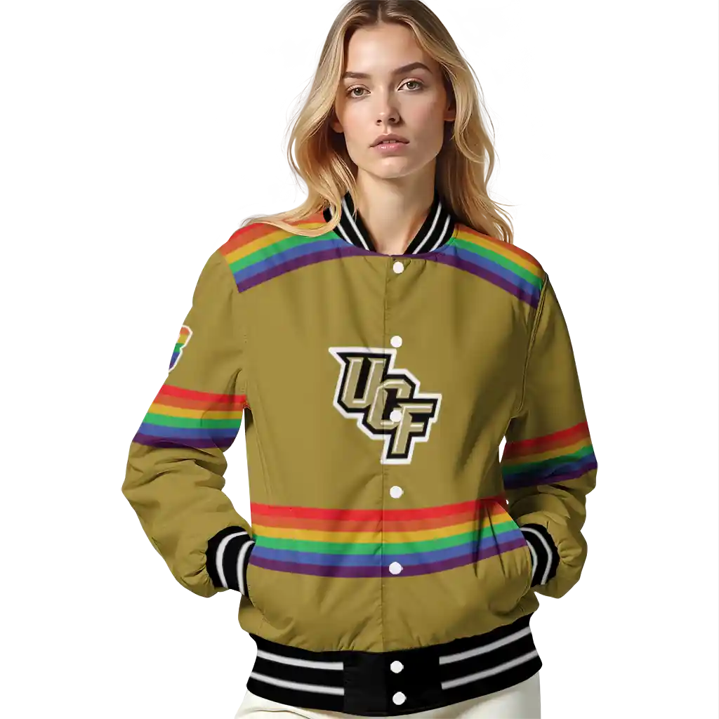 custom ucf knights rainbow jersey number gold varsity jacket latest model custom ucf knights rainbow jersey number gold varsity jacket latest model