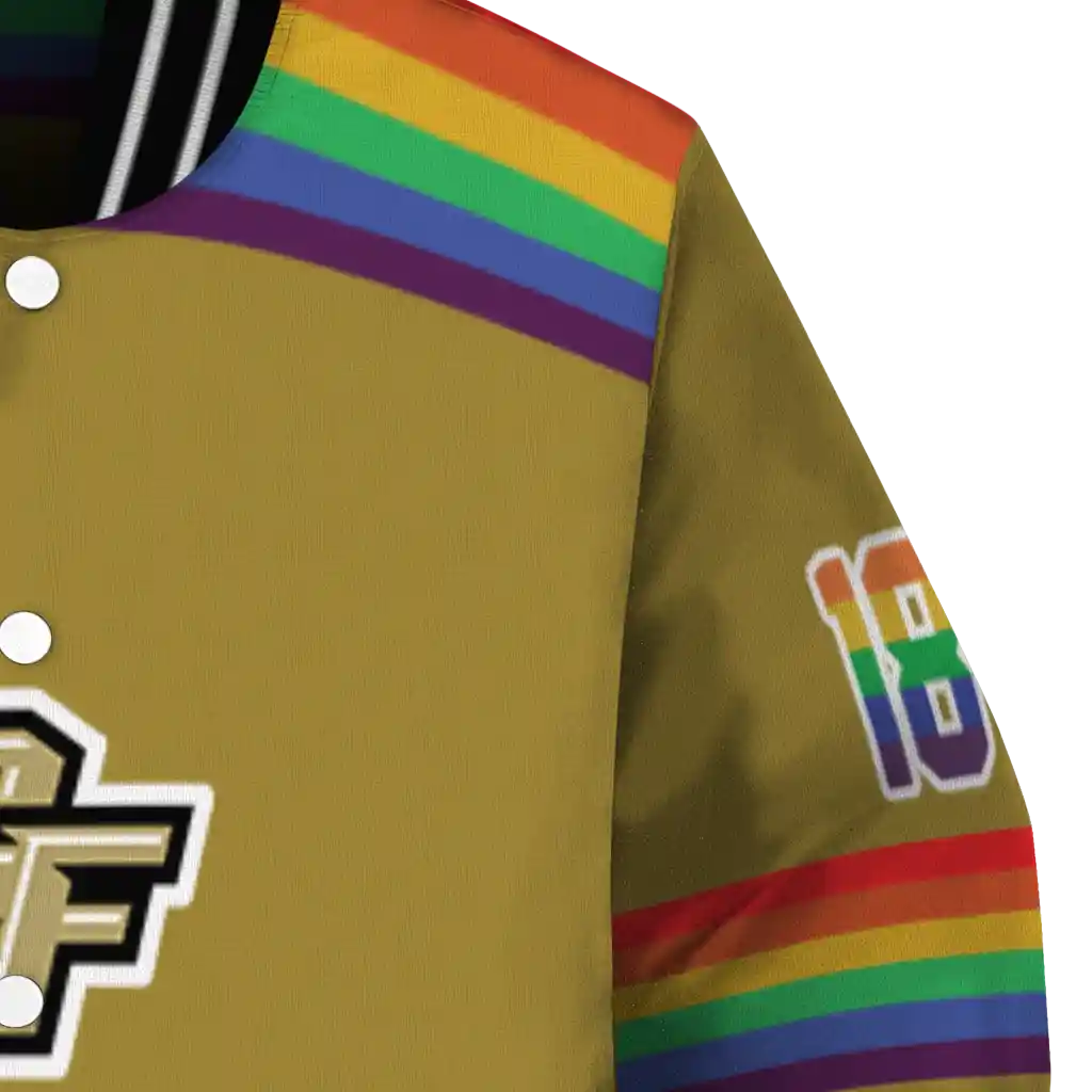 custom ucf knights rainbow jersey number gold varsity jacket premium grade custom ucf knights rainbow jersey number gold varsity jacket premium grade