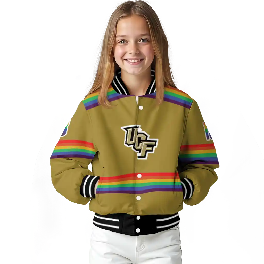 custom ucf knights rainbow jersey number gold varsity jacket top rated custom ucf knights rainbow jersey number gold varsity jacket top rated