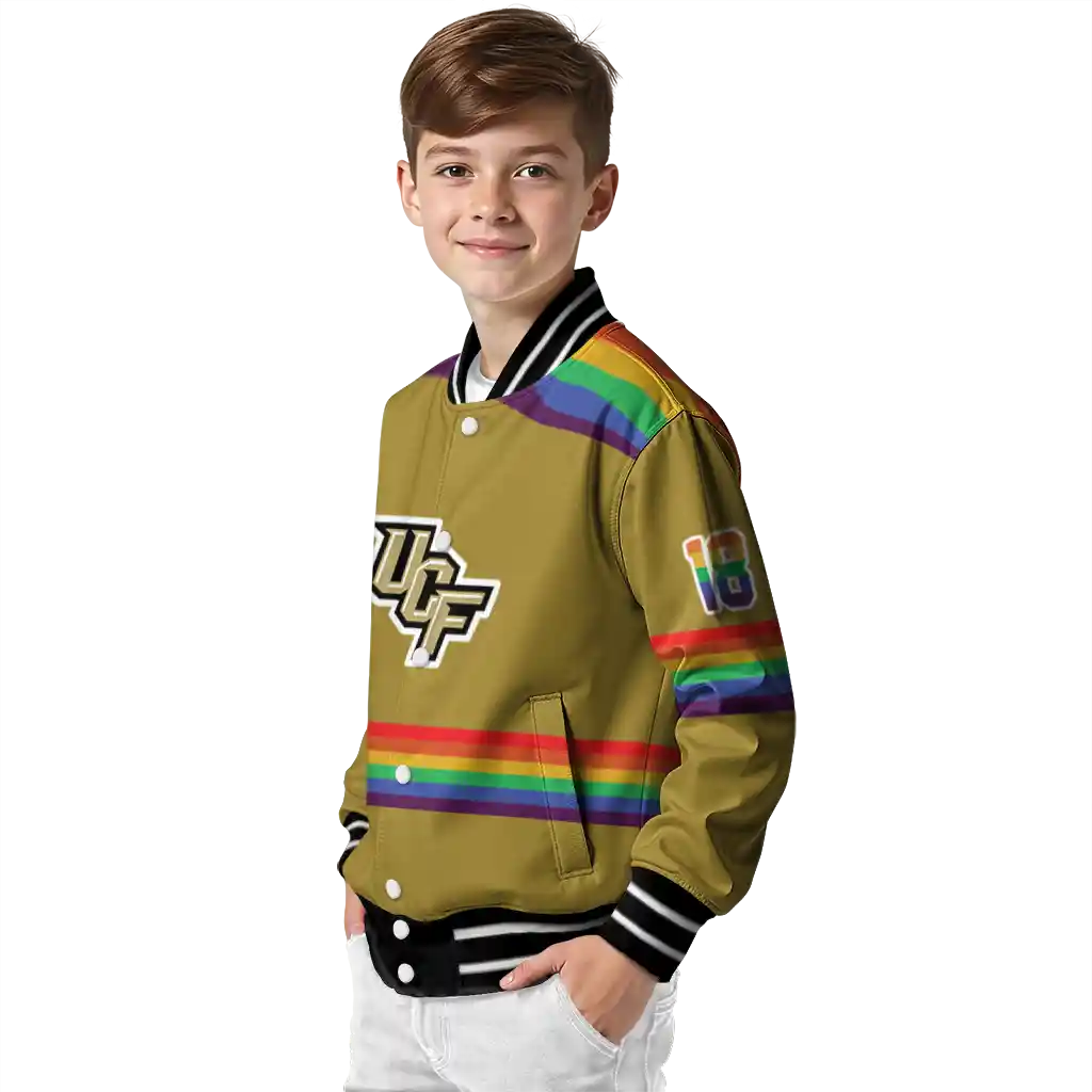 custom ucf knights rainbow jersey number gold varsity jacket trendy custom ucf knights rainbow jersey number gold varsity jacket trendy