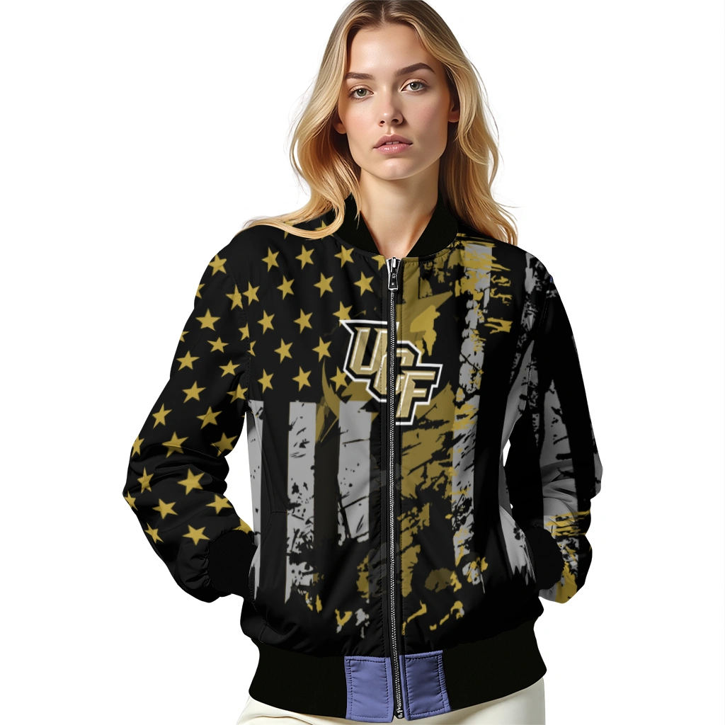 custom ucf knights star stripes gold black bomber jacket latest model custom ucf knights star stripes gold black bomber jacket latest model