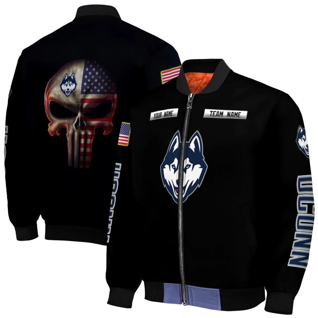 custom uconn huskies american flag skull black bomber jacket best selling custom uconn huskies american flag skull black bomber jacket best selling