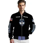 custom uconn huskies american flag skull black bomber jacket best selling
