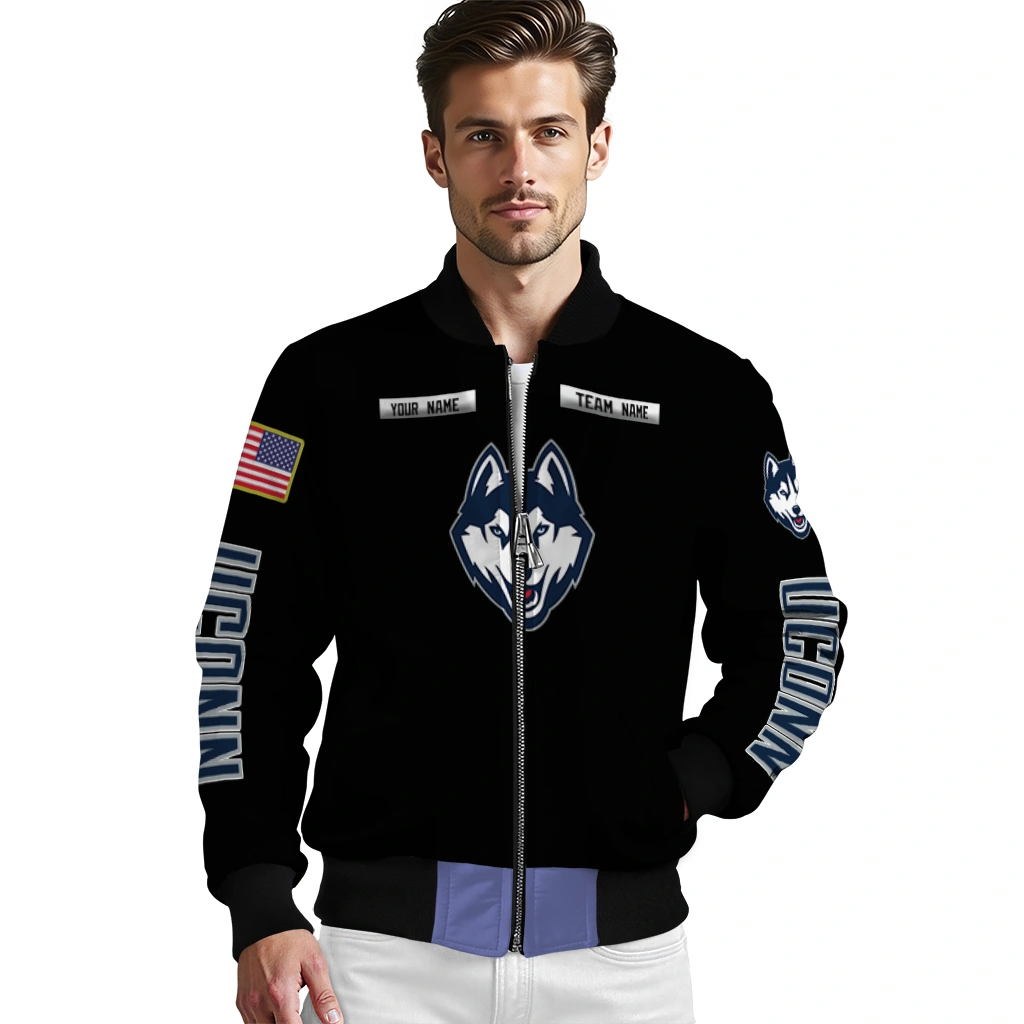 custom uconn huskies american flag skull black bomber jacket high quality custom uconn huskies american flag skull black bomber jacket high quality
