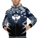 custom uconn huskies brick motion blue black windbreaker jacket best selling