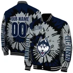 custom uconn huskies burst splatter blue varsity jacket best selling