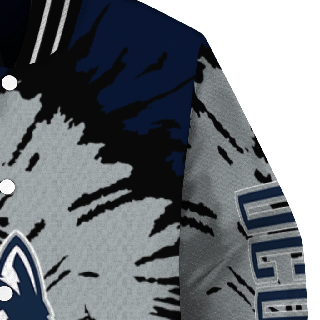 custom uconn huskies burst splatter blue varsity jacket premium grade custom uconn huskies burst splatter blue varsity jacket premium grade