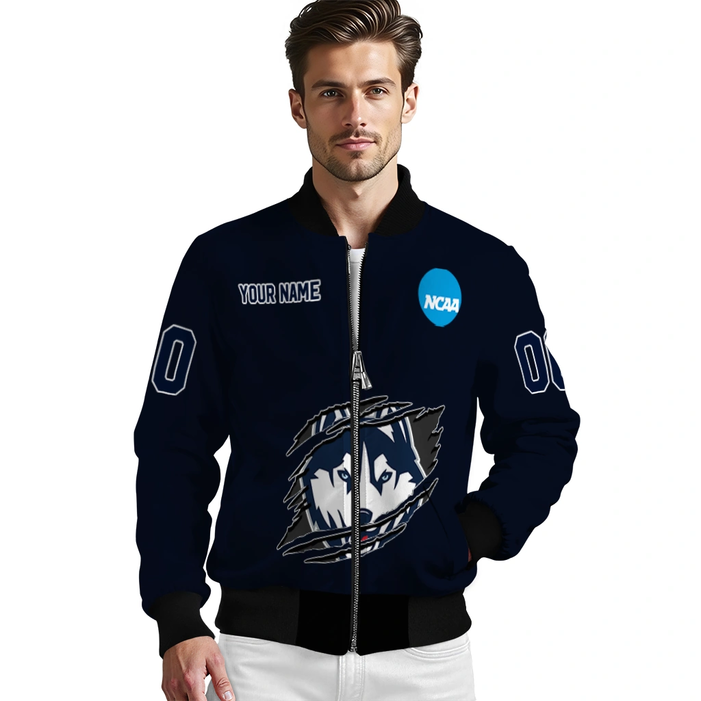 custom uconn huskies claw mark blue bomber jacket high quality custom uconn huskies claw mark blue bomber jacket high quality