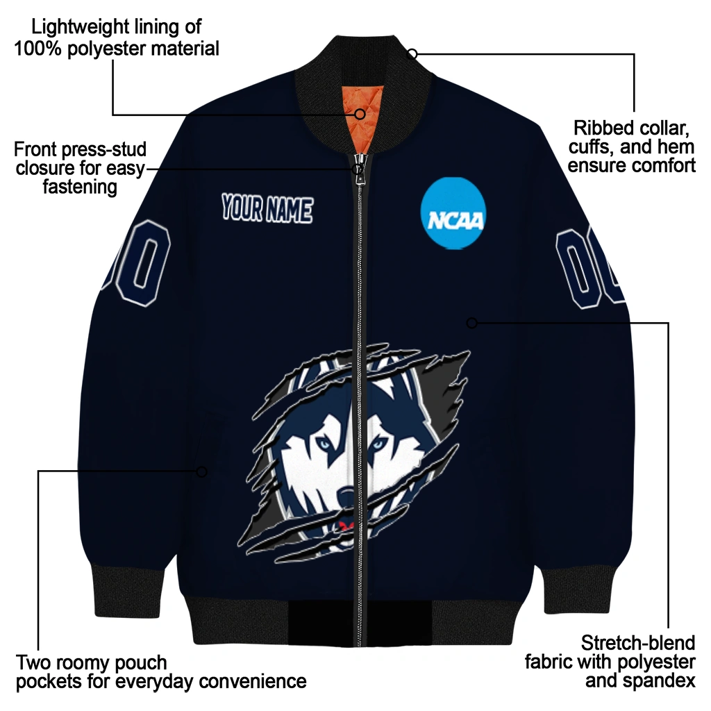 custom uconn huskies claw mark blue bomber jacket new arrival custom uconn huskies claw mark blue bomber jacket new arrival