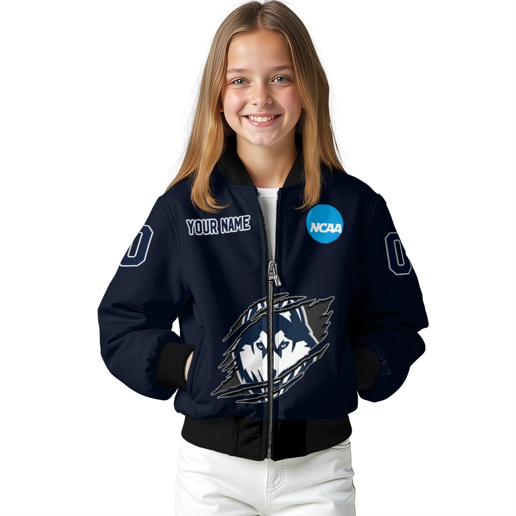 custom uconn huskies claw mark blue bomber jacket top rated custom uconn huskies claw mark blue bomber jacket top rated