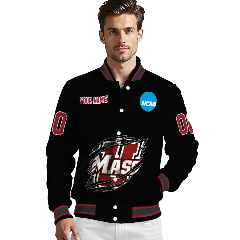 custom umass minutemen claw shred black varsity jacket high quality custom umass minutemen claw shred black varsity jacket high quality