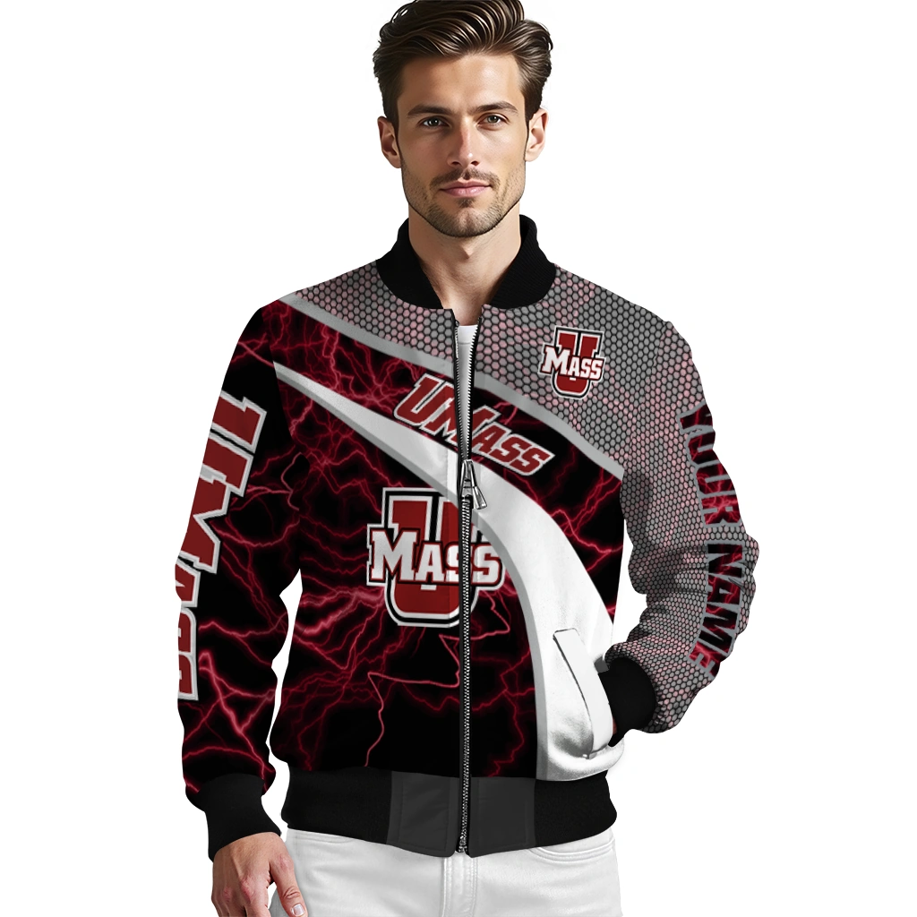 custom umass minutemen electric flash red bomber jacket high quality custom umass minutemen electric flash red bomber jacket high quality