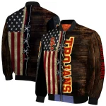 custom usc trojans flag wood brown bomber jacket best selling