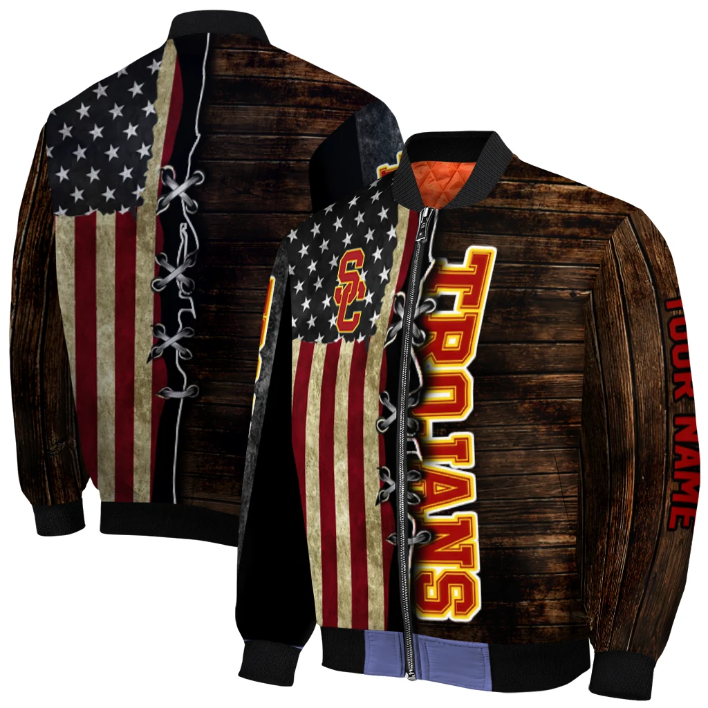 custom usc trojans flag wood brown bomber jacket best selling custom usc trojans flag wood brown bomber jacket best selling
