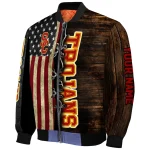 custom usc trojans flag wood brown bomber jacket best selling