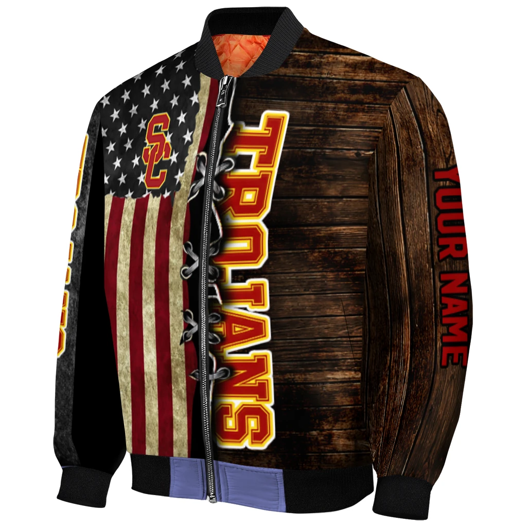 custom usc trojans flag wood brown bomber jacket fashion forward custom usc trojans flag wood brown bomber jacket fashion forward