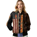 custom usc trojans flag wood brown bomber jacket best selling