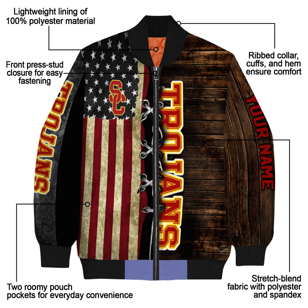 custom usc trojans flag wood brown bomber jacket new arrival custom usc trojans flag wood brown bomber jacket new arrival