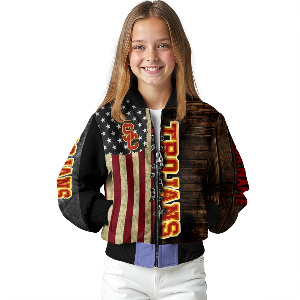 custom usc trojans flag wood brown bomber jacket top rated custom usc trojans flag wood brown bomber jacket top rated