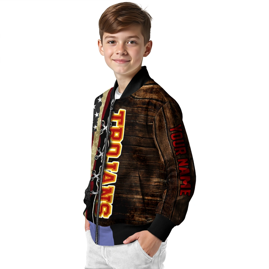 custom usc trojans flag wood brown bomber jacket trendy custom usc trojans flag wood brown bomber jacket trendy