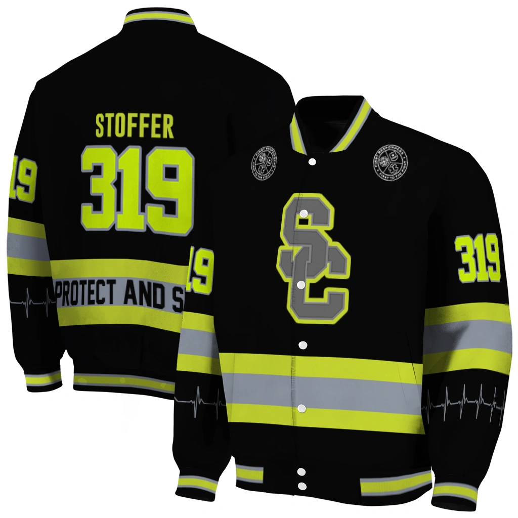 custom usc trojans heartbeat accent black green varsity jacket fashion forward custom usc trojans heartbeat accent black green varsity jacket fashion forward