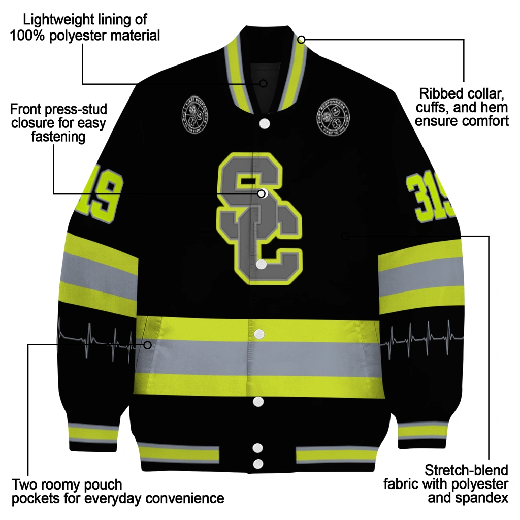 custom usc trojans heartbeat accent black green varsity jacket new arrival custom usc trojans heartbeat accent black green varsity jacket new arrival
