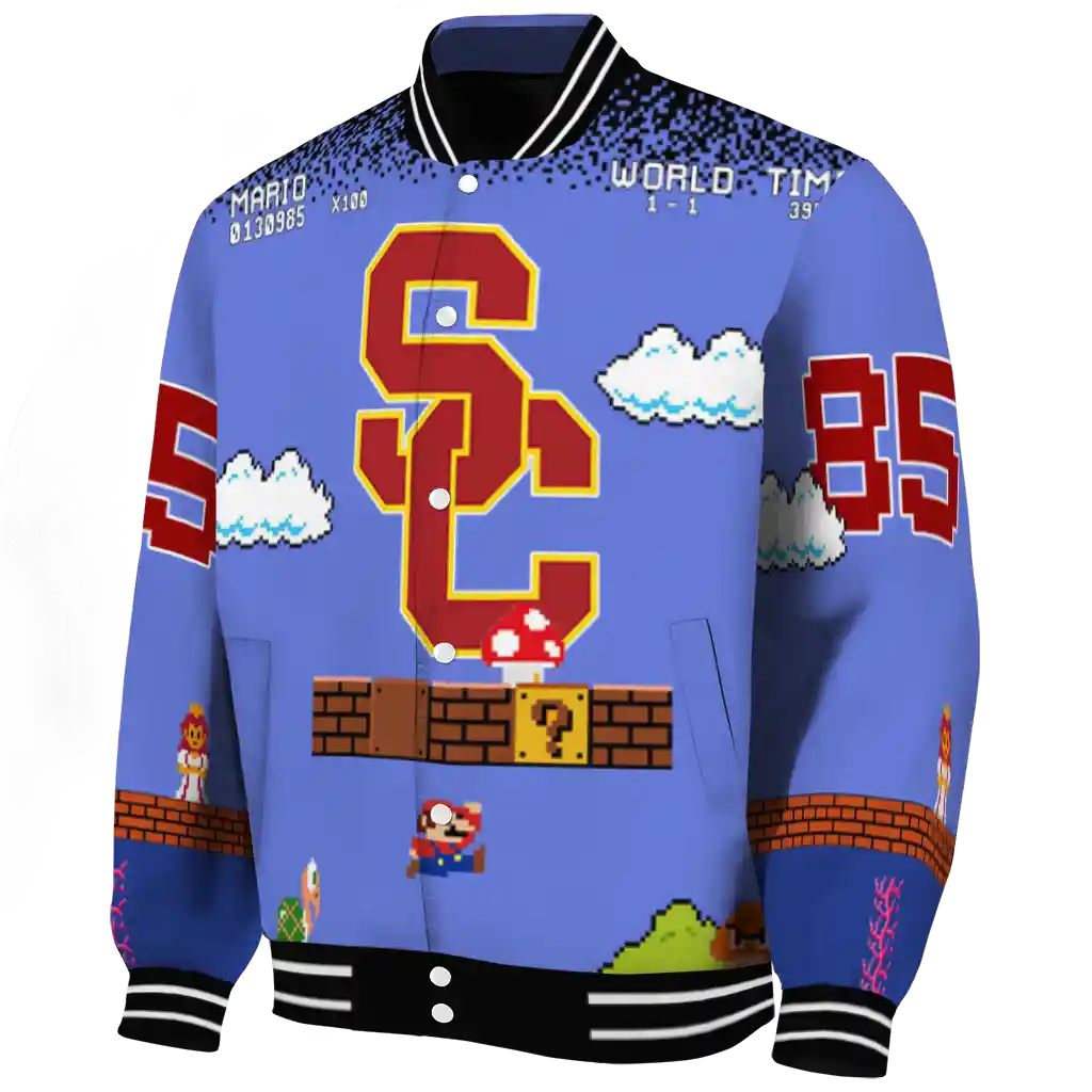 custom usc trojans mario blocks blue black varsity jacket best selling custom usc trojans mario blocks blue black varsity jacket best selling