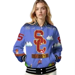 custom usc trojans mario blocks blue black varsity jacket best selling