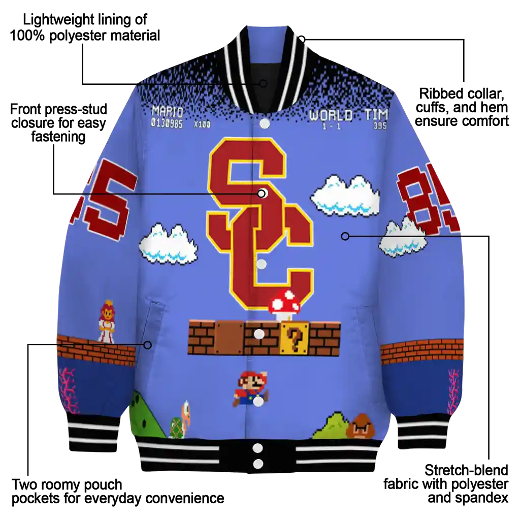 custom usc trojans mario blocks blue black varsity jacket new arrival custom usc trojans mario blocks blue black varsity jacket new arrival
