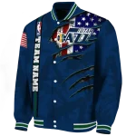 custom utah jazz patriotic claw marks navy varsity jacket best selling
