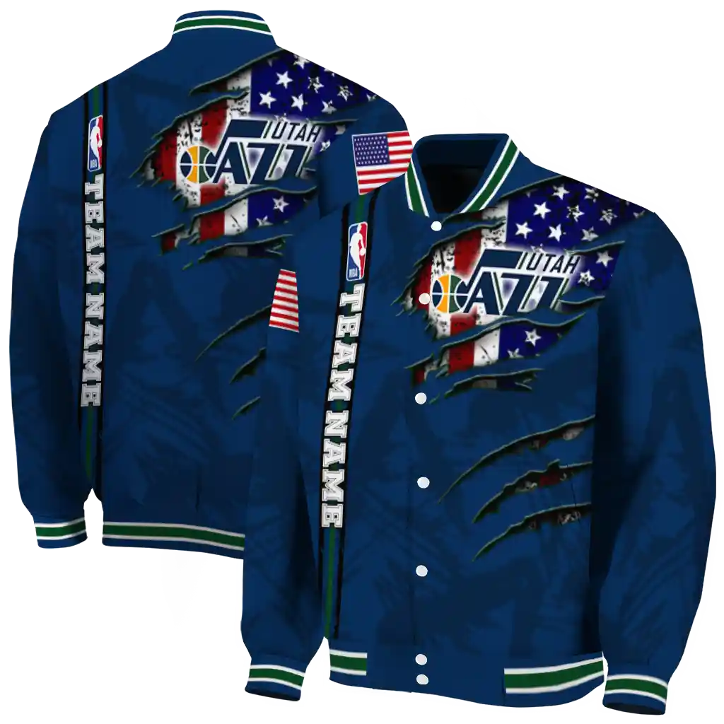 custom utah jazz patriotic claw marks navy varsity jacket fashion forward custom utah jazz patriotic claw marks navy varsity jacket fashion forward