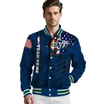 custom utah jazz patriotic claw marks navy varsity jacket best selling