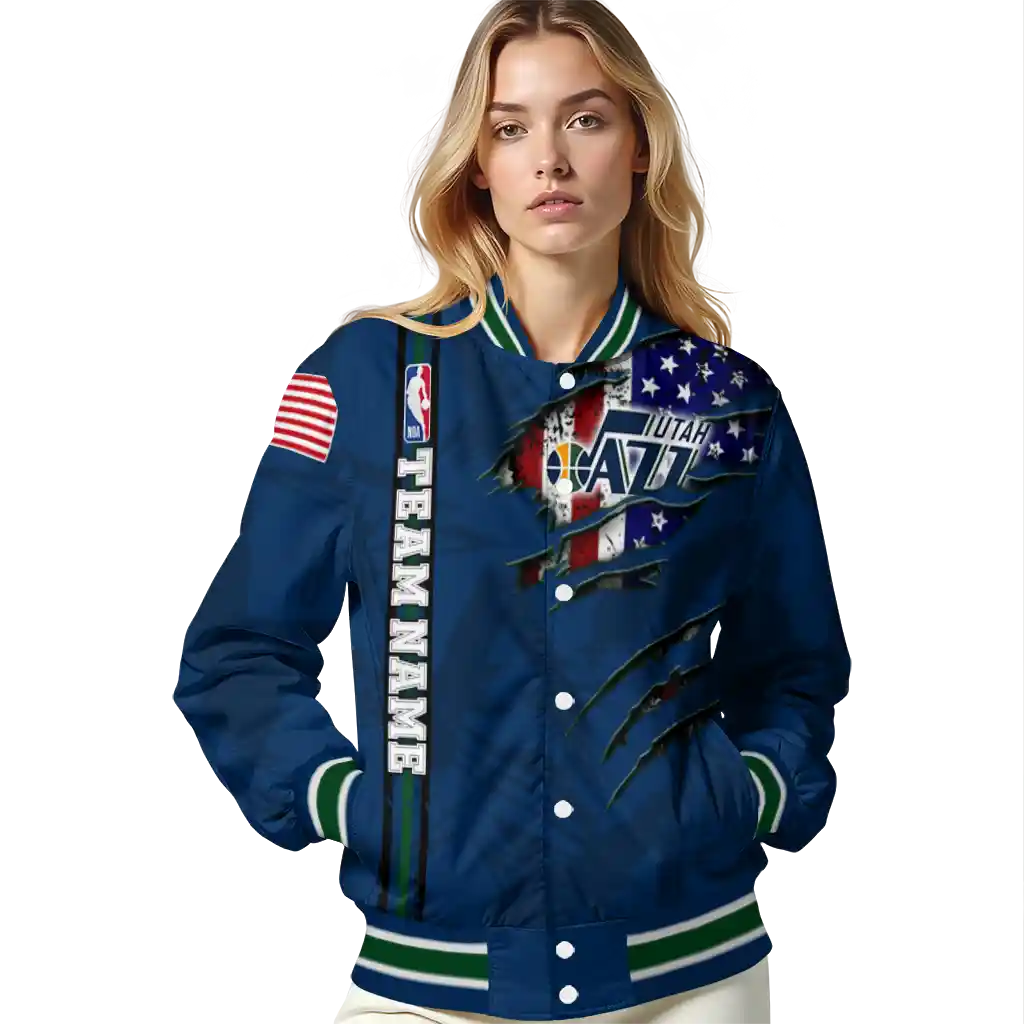 custom utah jazz patriotic claw marks navy varsity jacket latest model custom utah jazz patriotic claw marks navy varsity jacket latest model