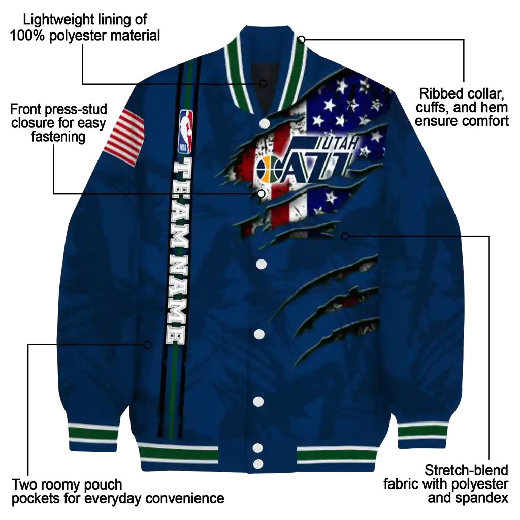 custom utah jazz patriotic claw marks navy varsity jacket new arrival custom utah jazz patriotic claw marks navy varsity jacket new arrival